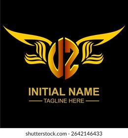 UZ Golden Wing Emblem Logo with elegant gold wings, sleek and modern design. Ideal for branding, creative projects, luxury businesses, or artistic ventures.