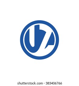 UZ initial letters circle business logo blue