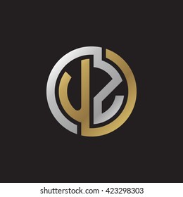 UZ initial letters looping linked circle elegant logo golden silver black background