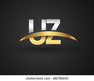 UZ initial logo company name colored gold and silver swoosh design. vector logo for business and company identity.
