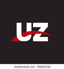 UZ initial overlapping swoosh letter logo white red black background