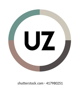 UZ letter, four colors in abstract background logo, design identity in circle, alphabet letter