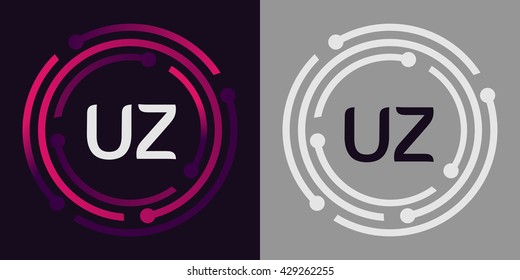 UZ letters business logo icon design template elements in abstract background logo, design identity in circle, alphabet letter