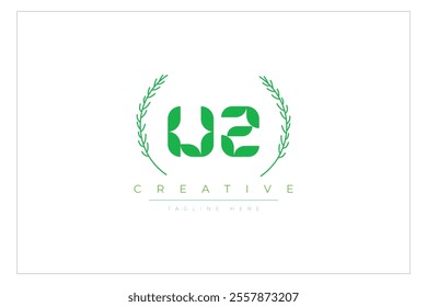 UZ letters eco logo with leaf. Fresh nature and healthy leaf logo design.