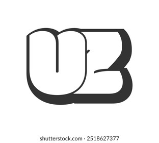 UZ logo, bubble comic lettering, rounded in graffiti style black and white silhouette. Trendy preschool U and Z letter text for festival party, personal initials, children funky print and web. Vector