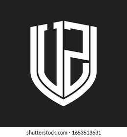 Monograma del logotipo UZ con diseño de escudo de emblemas aislado en fondo negro