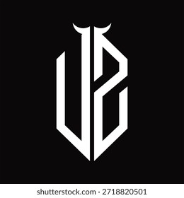 UZ Logo monogram with horn shape isolated black and white design template on black background