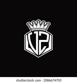 UZ Logo monogram with luxury emblem shape and crown design template on black background