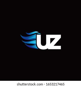 UZ monogramm Logo mit Design-Vorlage für blaues Feuer