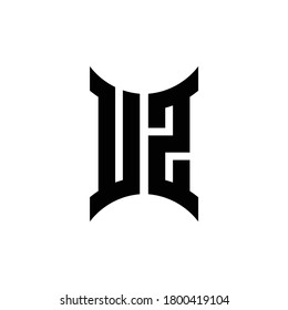 Logo de monograma UZ con plantilla de diseño de lado curvo