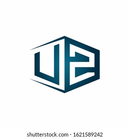 UZ monogram logo with hexagon shape and negative space style ribbon design template