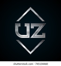 UZ Monogram, Metal Logo, Silver Logo