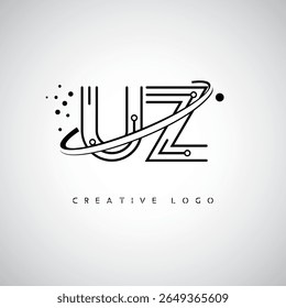 Logotipo de Monograma de Órbita UZ - Marca de Letra Mínima Futurista com Linha de Arte Circular, Pontos Inspirados na Tecnologia e Conceito de Movimento Espacial para Identidade de Marca Moderna