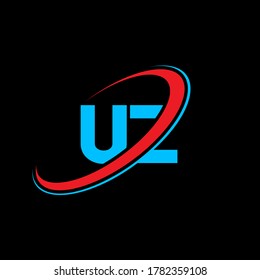UZ U Z letter logo design. Initial letter UZ linked circle uppercase monogram logo red and blue. UZ logo, U Z design. uz, u z