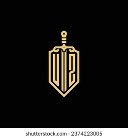 UZ vintage shield and sword initial logo in high quality professional design that will print well across any print media
