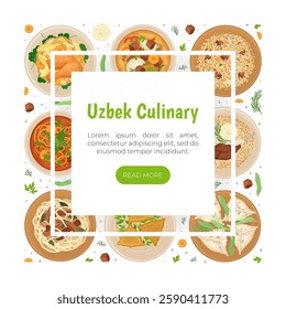 Uzbek Cuisine Dish and Meal Banner Design Vector Template