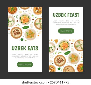 Uzbek Cuisine Dish and Meal Banner Design Vector Template