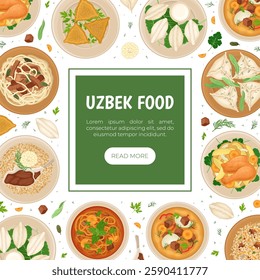 Uzbek Cuisine Dish and Meal Banner Design Vector Template