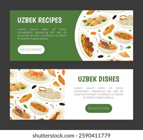 Uzbek Cuisine Dish and Meal Banner Design Vector Template