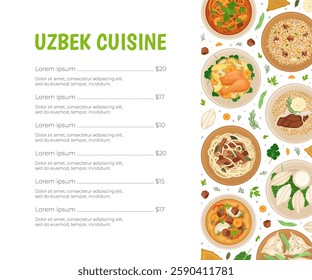 Uzbek Cuisine Dish and Meal Banner Design Vector Template