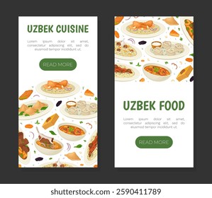 Uzbek Cuisine Dish and Meal Banner Design Vector Template