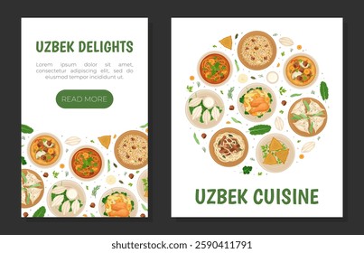 Uzbek Cuisine Dish and Meal Banner Design Vector Template