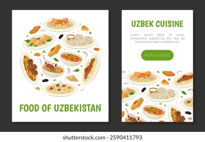 Uzbek Cuisine Dish and Meal Banner Design Vector Template