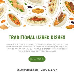 Uzbek Cuisine Dish and Meal Banner Design Vector Template