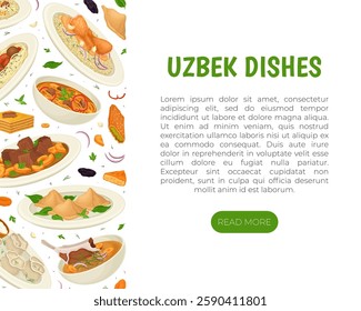 Uzbek Cuisine Dish and Meal Banner Design Vector Template