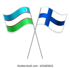 Uzbek and Finnish crossed flags. Uzbekistan combined with Finland isolated on white. Language learning, international business or travel concept.