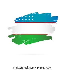 Uzbek flag. Vector illustration on white background. Brush strokes drawn by hand. Independence Day of Uzbekistan.