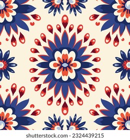 Uzbek floral motif ethnic ikat pattern beautiful background art. Folk embroidery textile fashion seamless pattern. Design for background, wallpaper, fabric, clothing, carpet, batik, embroidery.