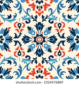 Uzbek floral motif ethnic ikat pattern beautiful background art. Folk embroidery textile fashion seamless pattern. Design for background, wallpaper, fabric, clothing, carpet, batik, embroidery.