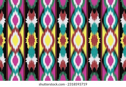 Uzbek ikat pattern silk fabric in Uzbekistan. Background, Design for fabric, curtain, coat ,robe, ikat from Uzbekistan.