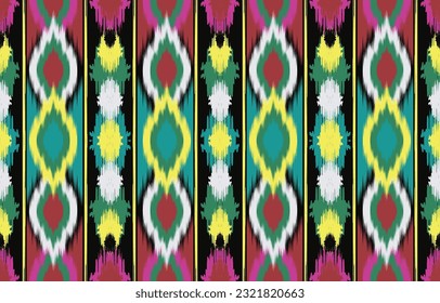 Uzbek ikat pattern silk fabric in Uzbekistan. Background, Design for fabric, curtain, coat ,robe, ikat from Uzbekistan.
