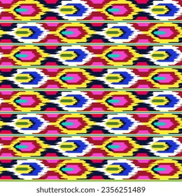 Uzbek ikat pattern - traditional silk fabric in Uzbekistan. Native uzbek textile - khan atlas. Seamless pattern horizontally and vertically.	