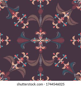 Uzbek ikat silk fabric pattern, motif ethnic indigo blue and white colors. Tite repeat pattern.