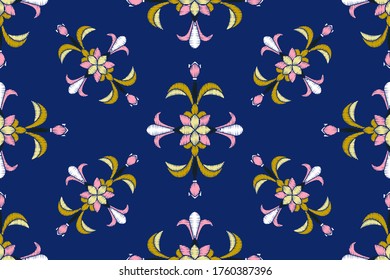Uzbek ikat silk fabric pattern, motif ethnic indigo blue and white colors. Tite repit pattern.