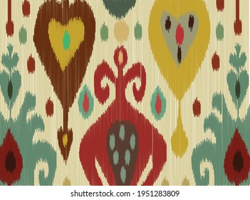 Uzbek ikat-traditional silk product in Uzbekistan and Central Asia, using in home decor, textile industry