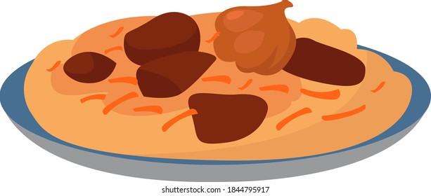 Uzbek pilaf, illustration, vector on white background