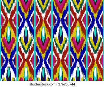 Uzbek silk. Traditional asian fabric. Seamless vector background in bright colors.