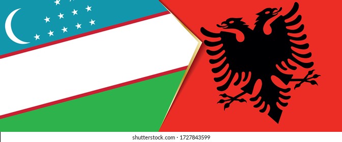 Uzbekistan and Albania flags, two vector flags symbol of relationship or confrontation.