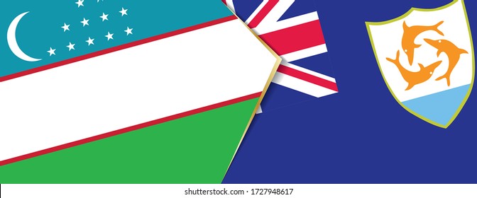 Uzbekistan and Anguilla flags, two vector flags symbol of relationship or confrontation.