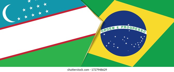 Banderas de Uzbekistán y Brasil, dos banderas vectoriales símbolo de relación o enfrentamiento.