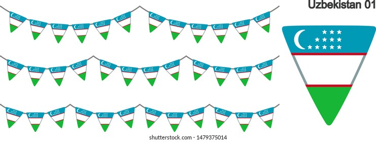 Uzbekistan Bunting Flags Isolated on white Background. vector illustration.