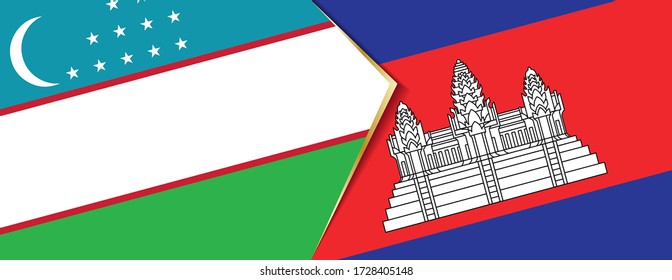Usbekistan und Kambodscha Flaggen, zwei Vektorfahnen Symbol für Beziehung oder Konfrontation.