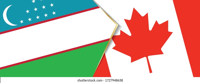 Uzbekistan and Canada flags, two vector flags symbol of relationship or confrontation.