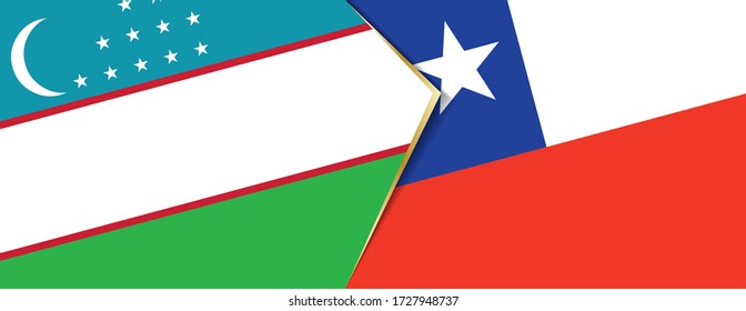 Uzbekistan and Chile flags, two vector flags symbol of relationship or confrontation.