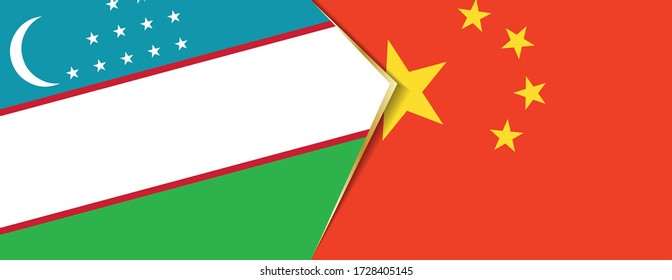 Uzbekistan and China flags, two vector flags symbol of relationship or confrontation.
