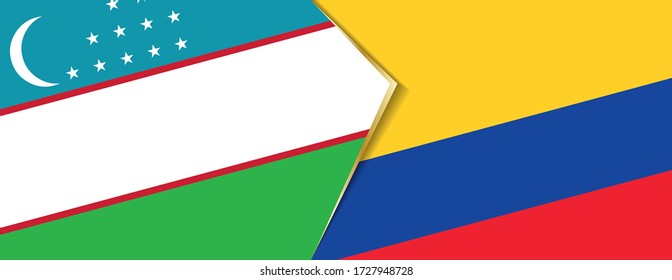 Uzbekistan and Colombia flags, two vector flags symbol of relationship or confrontation.